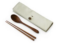 Besteck Set Mit Essstäbchen, Löffel Und Leder-Tasche