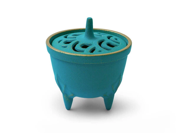 Japanisches Räuchergefäß Sakura, Gusseisen Türkis 7 Japanisches Räuchergefäß Sakura, Gusseisen Türkis – Bild 7