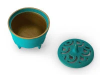 Japanisches Räuchergefäß Sakura, Gusseisen Türkis 3 Japanisches Räuchergefäß Sakura, Gusseisen Türkis – Bild 3