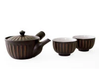 Japanisches Teeservice Kiku Kokudei, 3-teilig, Banko Yaki