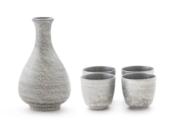 Sake Set Silber, 1 Karaffe, 4 Becher 7 Sake Set Silber, 1 Karaffe, 4 Becher – Bild 7